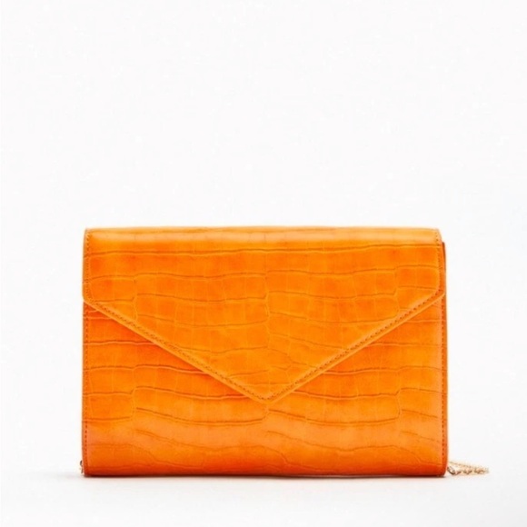 Zara Handbags - 🥂Zara Orange Cross-Body Clutch - crocodile embossed